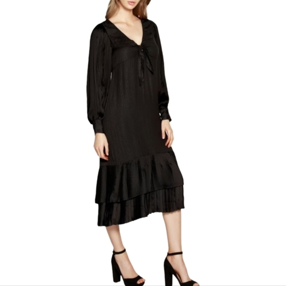 Belldini Black Label Pleated Ruffle Flapper Great Gatsby Midi Dress in black S